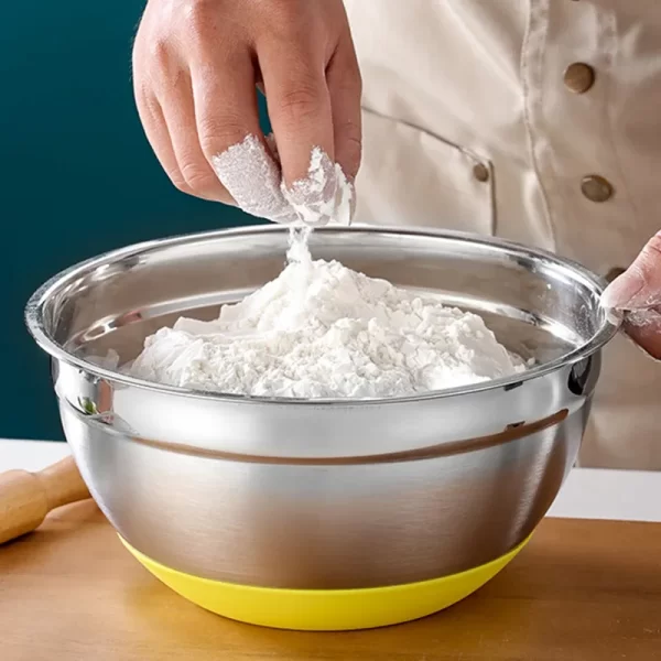 Bulk Stainless Steel Salad Bowl with Colorful Lid and Silicone Bottom - 画像 (4)