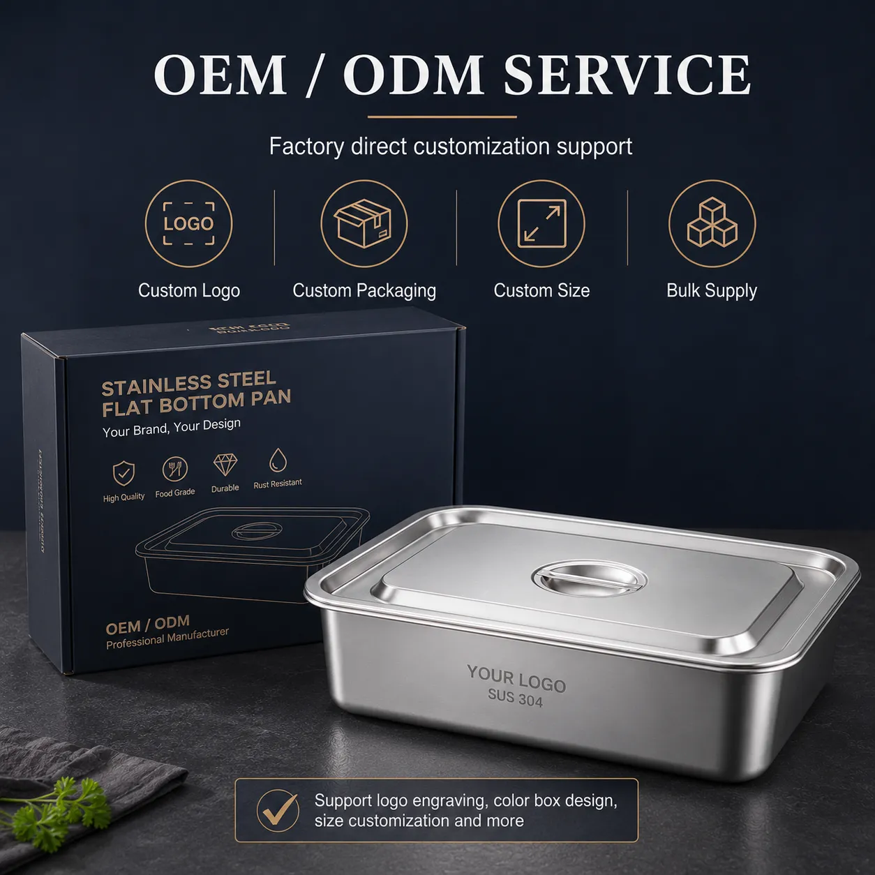 Wholesale Rectangle Pan Stainless Steel Japanese Deep Tray with Lid – Bild 7
