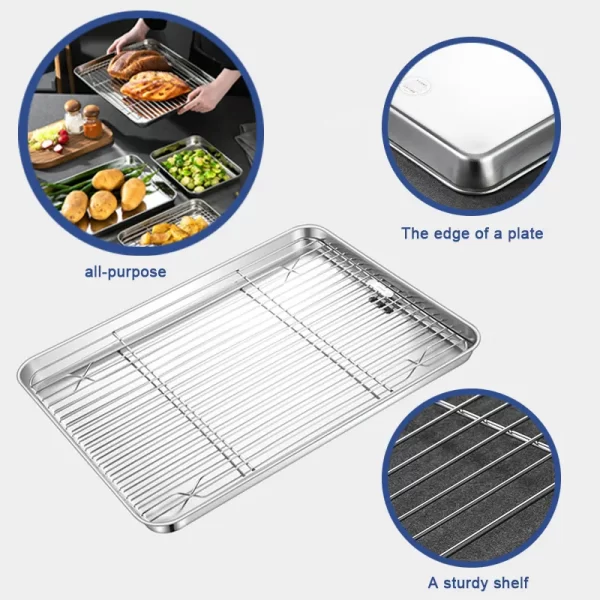 Wholesale Baking Trays Stainless Steel with Rack  Large Baking Pan Oven Safe — изображение 4