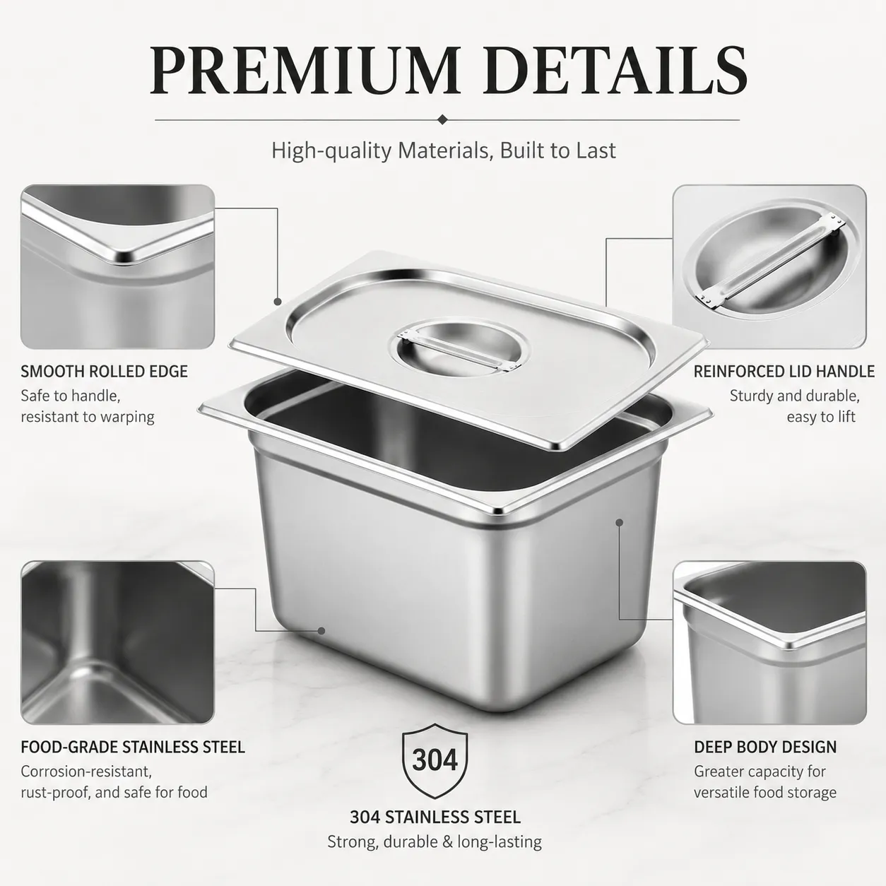 Wholesale Food Pan Stainless Steel Gastronorm Pans EU Style with Lid - Image 2
