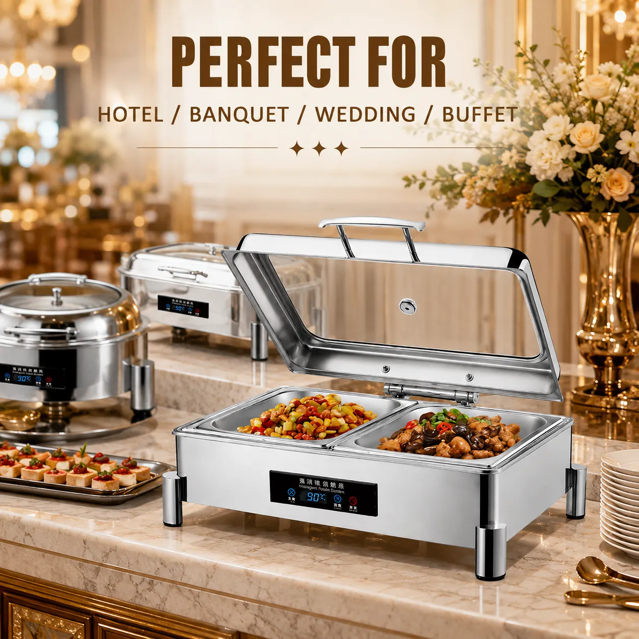 Custom-Chafing-Dish-with-Hinging-Lid-Round-Electric-Food-Warmer-6