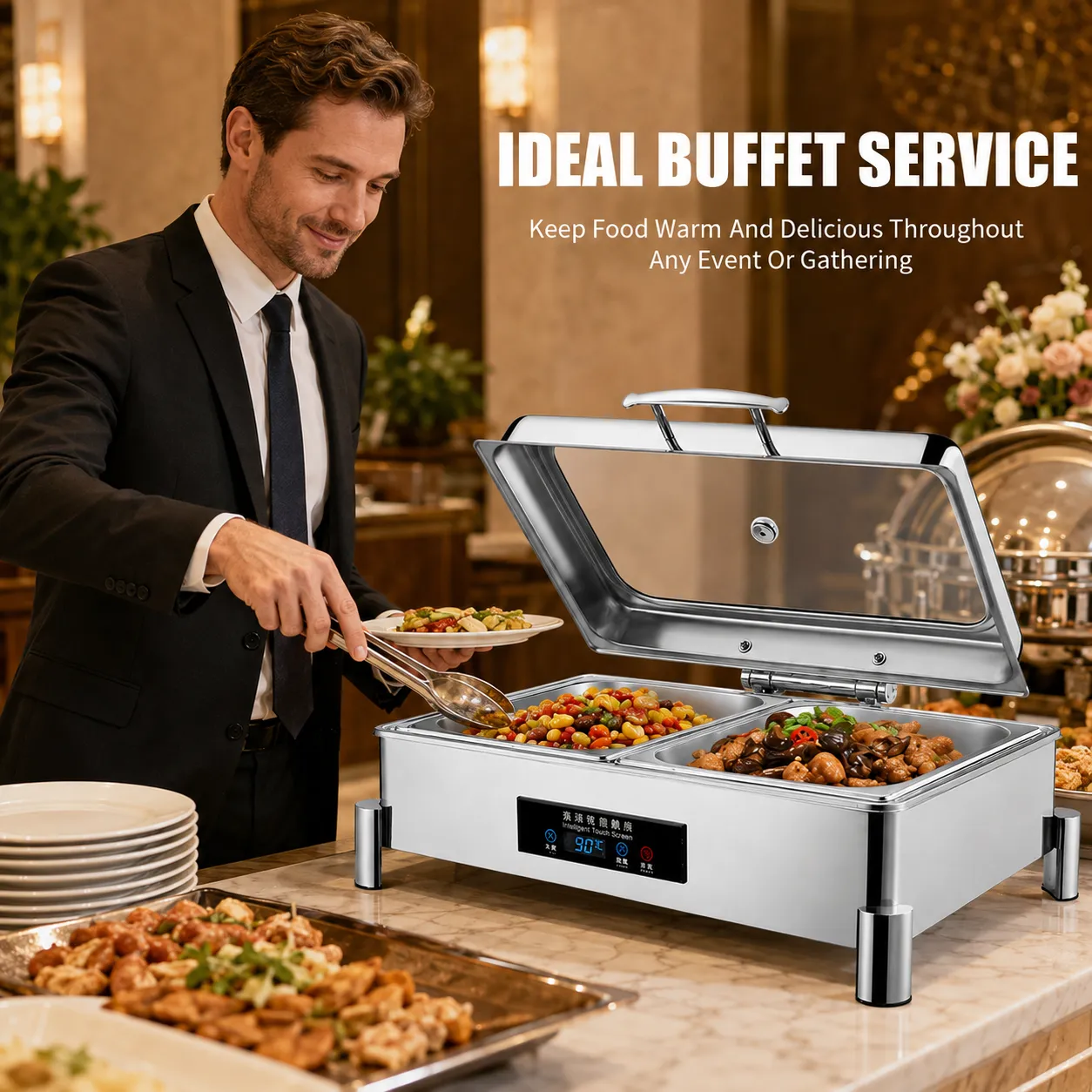 Custom-Chafing-Dish-with-Hinging-Lid-Round-Electric-Food-Warmer-7