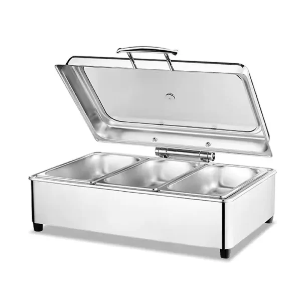 Wholesale Buffet Food Warmer, 3-Section, Glass Top, Durable Stainless Steel