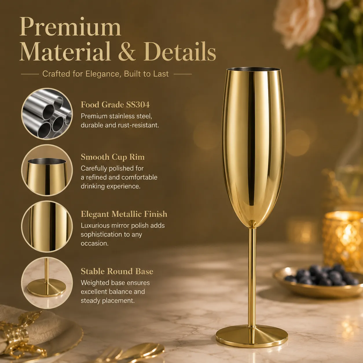 Vente en gros Acier inoxydable-Champagne-verre-2