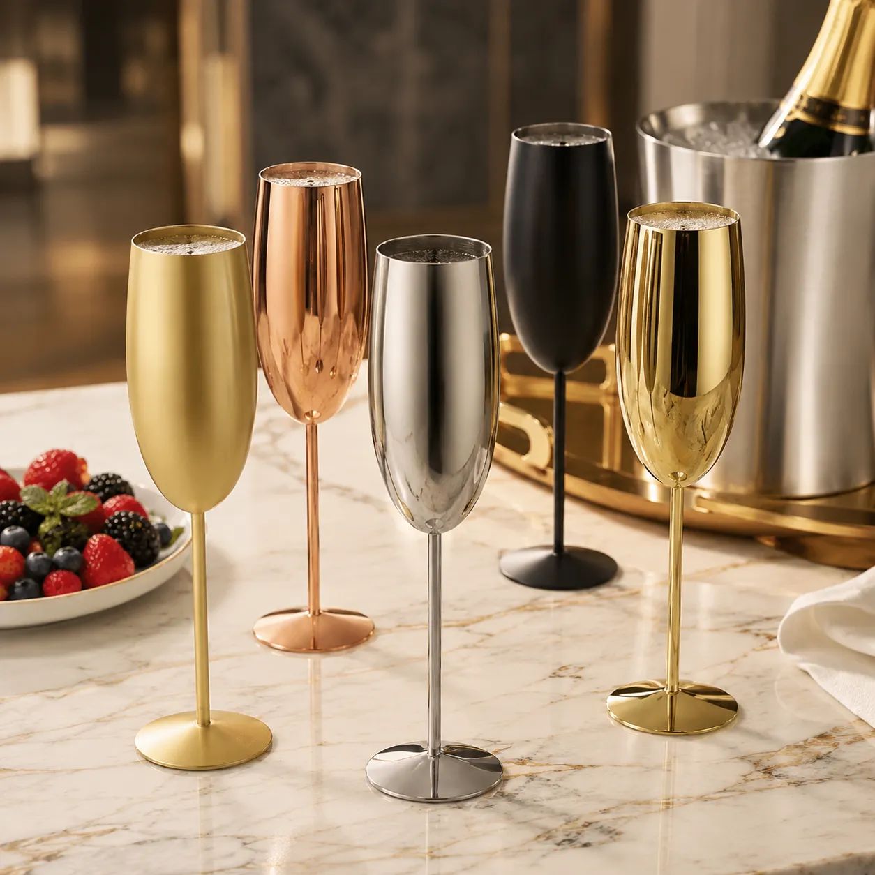 Vente en gros Acier inoxydable-Champagne-verre-7