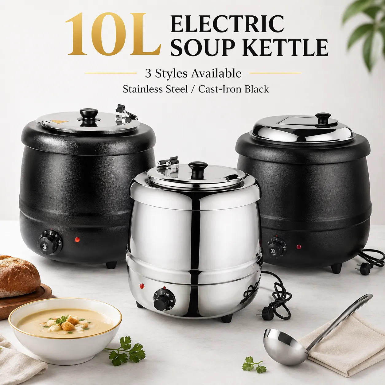 Panela de sopa de aço inoxidável preta, 10 L (1)