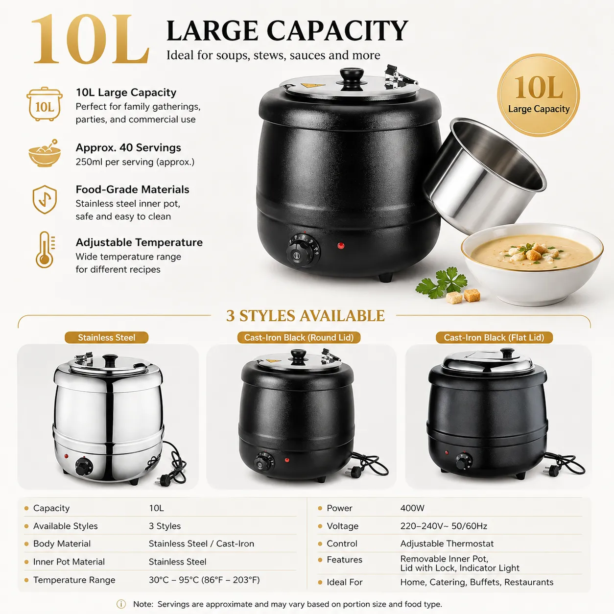 Panela de sopa de aço inoxidável preta, 10 L, a granel (2)