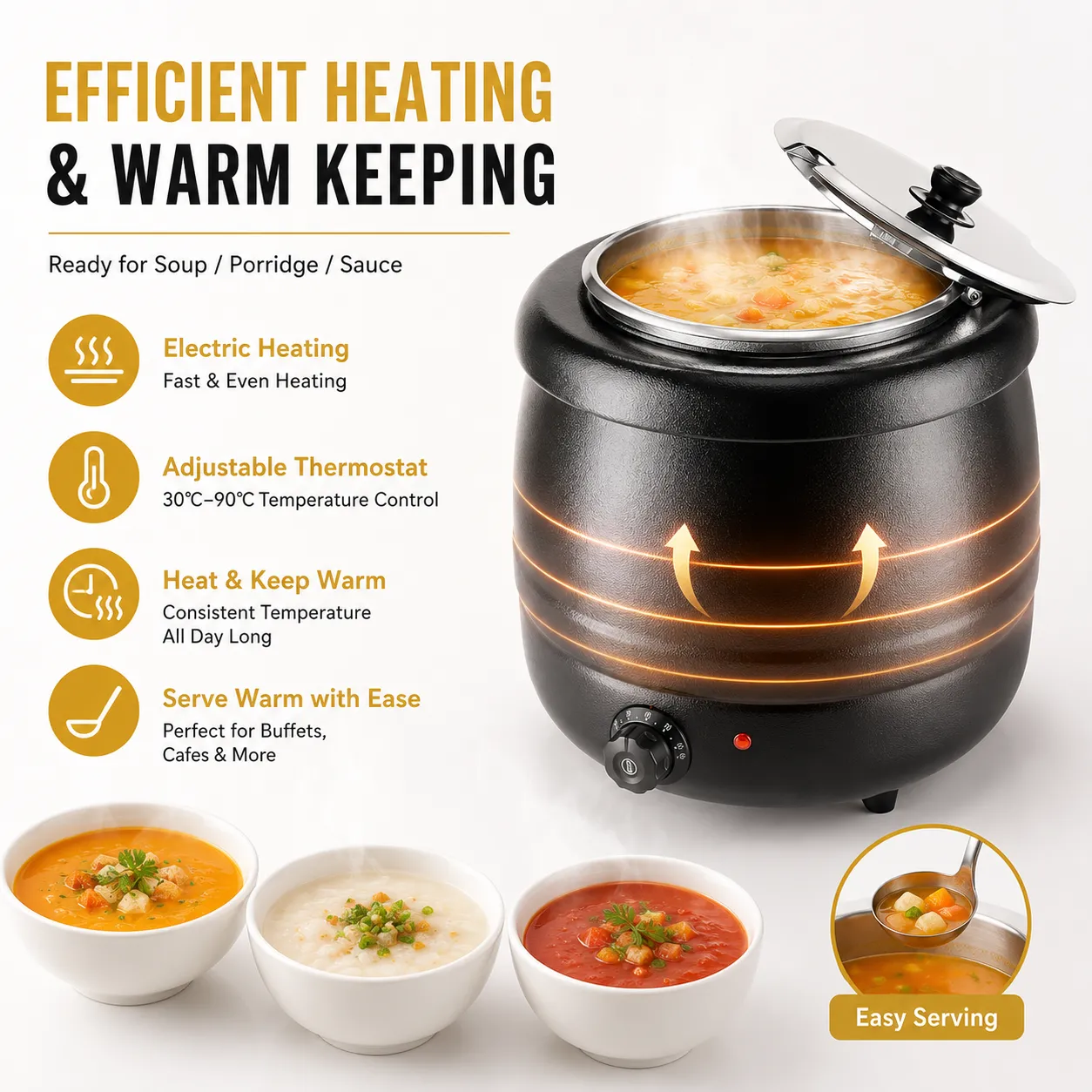 Panela de sopa de grande capacidade – 10 L – preta – aço inoxidável (5)
