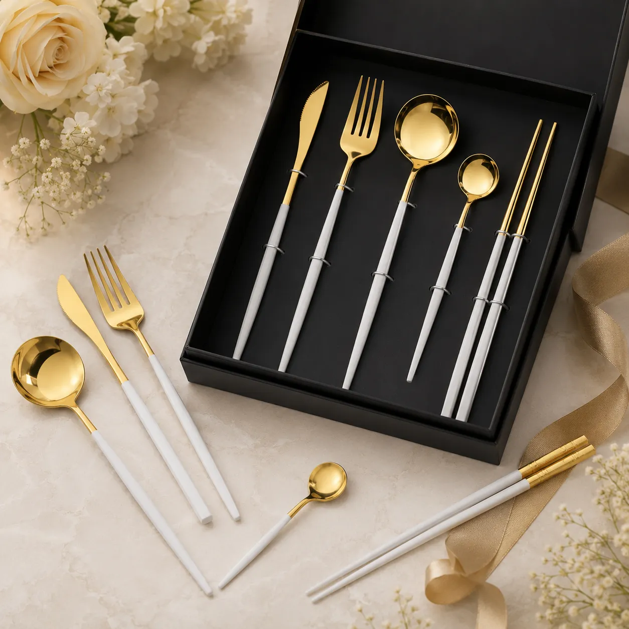 Custom-White-Handle-Cutlery-Set-9