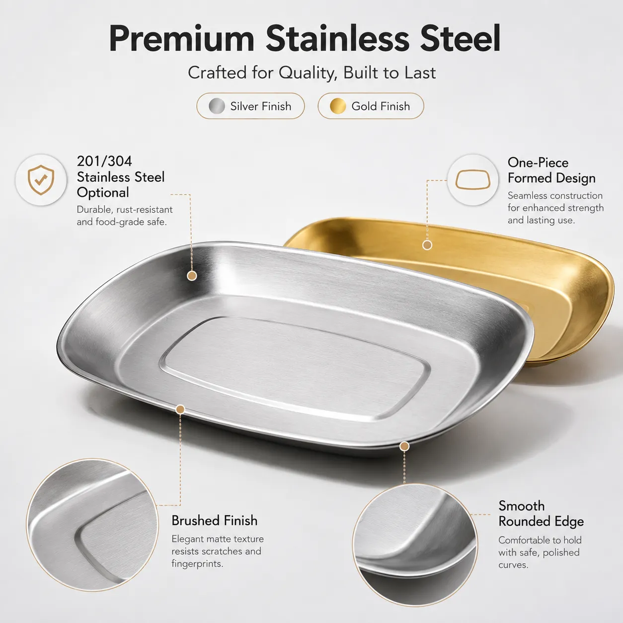 Custom Stainless Steel Rectangular Dinner Plate (2)